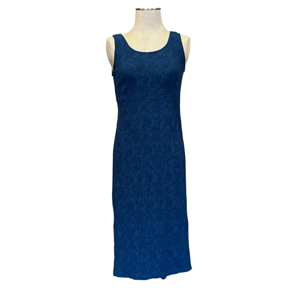 Karin Stevens Teal Embroidered Rayon Dress Women’s Medium 90s Midi